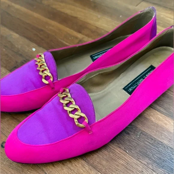 Stuart Weitzman Fuchsia & Magenta Chain-Trim Loafers - Picture 5 of 6